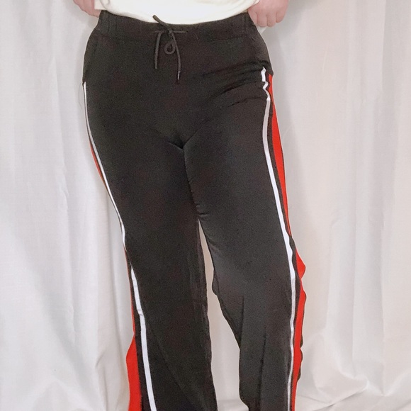 Black striped dressy track pants with ankle slit - Picture 2 of 4